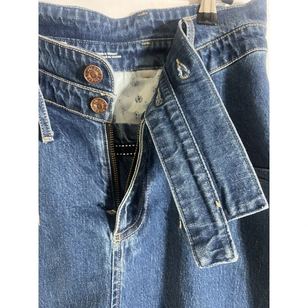 Anthro Pilcro Woman's 8 Denim Skirt Button Front Midi Med Wash Double Waist